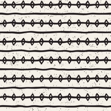 El çekilmiş siyah beyaz mürekkep soyut seamless modeli. Vektör şık doku. Tek renkli geometrik shappes boya fırça satırları