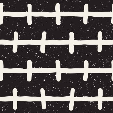 El ile Seamless Modeli hatları çizilmiş. Arka plan serbest fırça darbeleriyle. Siyah ve beyaz doku. Kağıt ambalaj için süsleme.