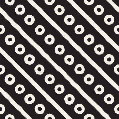 El çekilmiş siyah beyaz mürekkep soyut seamless modeli. Vektör şık doku. Tek renkli geometrik shappes boya fırça satırları