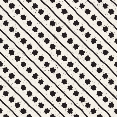 El ile Seamless Modeli hatları çizilmiş. Arka plan serbest fırça darbeleriyle. Siyah ve beyaz doku. Kağıt ambalaj için süsleme.