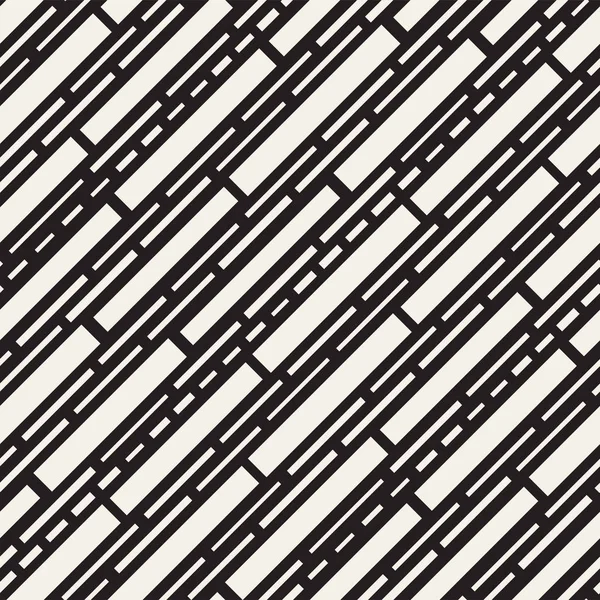 Black and White Irregular Dashed Lines Pattern. Modern Abstract Vector Seamless Background. Stylish Chaotic Stripes Mosaic — Stock Vector