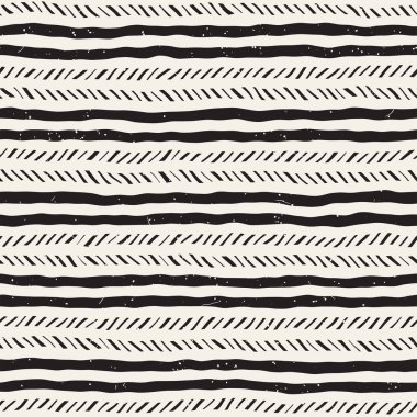 El ile Dikişsiz desen fırça darbeleriyle çizilmiş. Mürekkep doodle illüstrasyon. Geometrik tek renkli vektör desen.