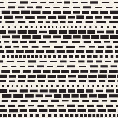 Siyah ve beyaz düzensiz kesik çizgiler desen. Modern soyut vektör sorunsuz arka plan. Şık kaotik çizgili Mozaik