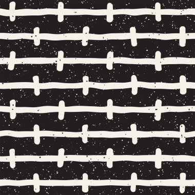 El ile Seamless Modeli hatları çizilmiş. Arka plan serbest fırça darbeleriyle. Siyah ve beyaz doku. Kağıt ambalaj için süsleme.