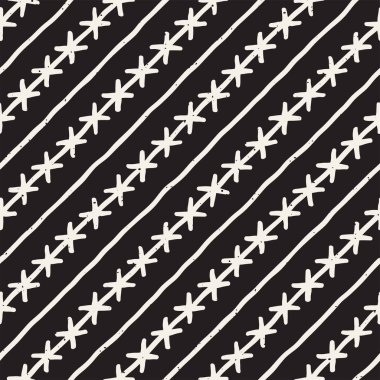 El ile Seamless Modeli hatları çizilmiş. Arka plan serbest fırça darbeleriyle. Siyah ve beyaz doku. Kağıt ambalaj için süsleme.