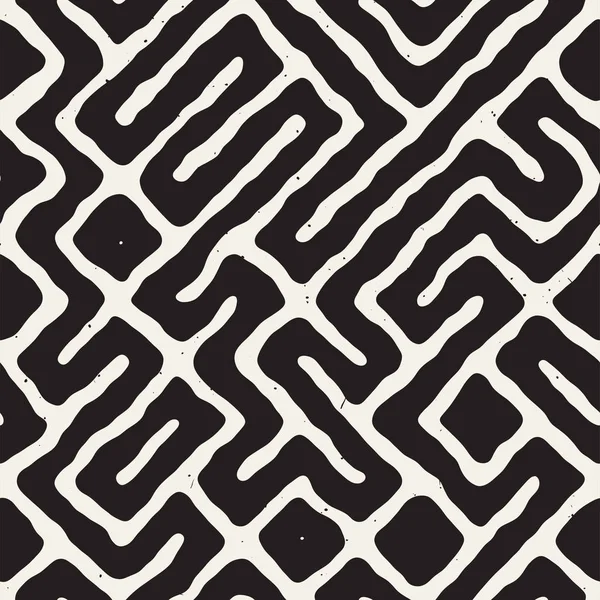 Nahtloses Muster mit Labyrinth-Linien. monochrom abstrakter Hintergrund. Vektor handgezeichnetes Labyrinth. — Stockvektor