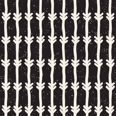 El ile Seamless Modeli hatları çizilmiş. Arka plan serbest fırça darbeleriyle. Siyah ve beyaz doku. Kağıt ambalaj için süsleme.