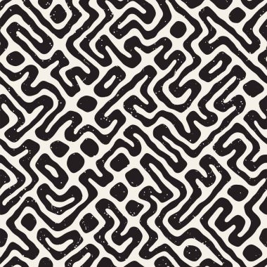 Labirent çizgileri ile Seamless modeli. Tek renkli arka plan. Vektör el çekilmiş labyrinth.