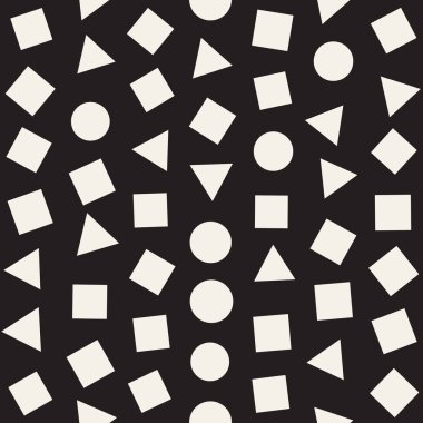 Sorunsuz ilkel karmakarışık minimalizm desenleri. Geometrik şekiller rastgele dağılmış. Arka plan tasarım