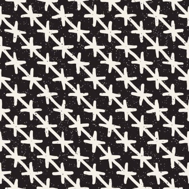 Elle çizilmiş stil seamless modeli. Soyut geometrik döşeme arka plan siyah ve beyaz. Vektör doodle hat kafes