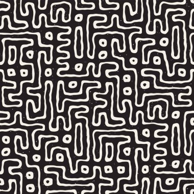 Labirent çizgileri ile Seamless modeli. Tek renkli arka plan. Vektör el çekilmiş labyrinth.