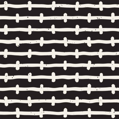 El ile Seamless Modeli hatları çizilmiş. Arka plan serbest fırça darbeleriyle. Siyah ve beyaz doku. Kağıt ambalaj için süsleme.