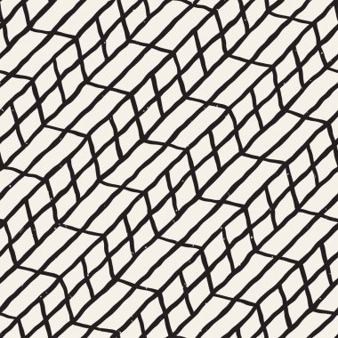 Elle çizilmiş stil seamless modeli. Soyut geometrik döşeme arka plan siyah ve beyaz. Vektör doodle hat kafes