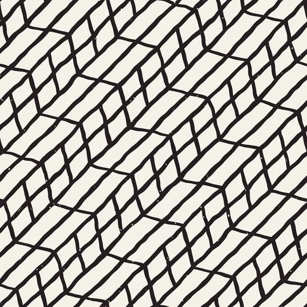 Hand drawn style seamless pattern. Abstract geometric tiling background in black and white. Vector doodle line lattice — Stock Vector