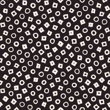 El çekilmiş siyah beyaz mürekkep soyut seamless modeli. Vektör şık grunge doku. Tek renkli şekiller boya fırça satırları dağınık