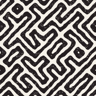 Labirent çizgileri ile Seamless modeli. Tek renkli arka plan. Vektör el çekilmiş labyrinth.