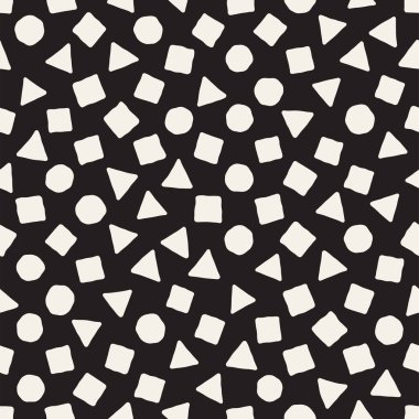 El çekilmiş siyah beyaz mürekkep soyut seamless modeli. Vektör şık grunge doku. Tek renkli şekiller boya fırça satırları dağınık