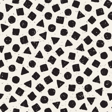 El çekilmiş siyah beyaz mürekkep soyut seamless modeli. Vektör şık grunge doku. Tek renkli şekiller boya fırça satırları dağınık