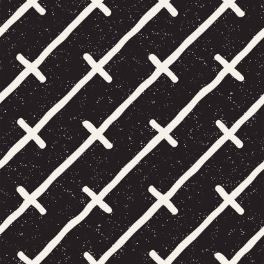 El ile Seamless Modeli hatları çizilmiş. Arka plan serbest fırça darbeleriyle. Siyah ve beyaz doku. Kağıt ambalaj için süsleme.