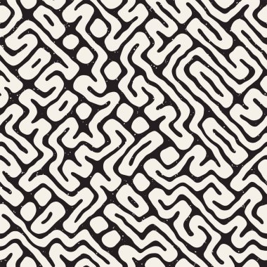 Labirent çizgileri ile Seamless modeli. Tek renkli arka plan. Vektör el çekilmiş labyrinth.