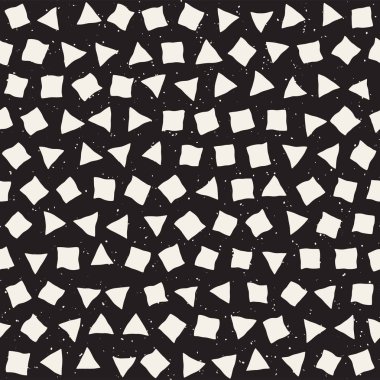 El çekilmiş siyah beyaz mürekkep soyut seamless modeli. Vektör şık grunge doku. Tek renkli şekiller boya fırça satırları dağınık