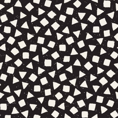 El çekilmiş siyah beyaz mürekkep soyut seamless modeli. Vektör şık grunge doku. Tek renkli şekiller boya fırça satırları dağınık