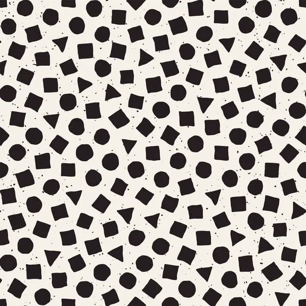 El çekilmiş siyah beyaz mürekkep soyut seamless modeli. Vektör şık grunge doku. Tek renkli şekiller boya fırça satırları dağınık