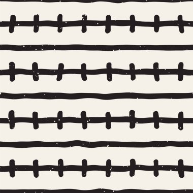 El ile Seamless Modeli hatları çizilmiş. Arka plan serbest fırça darbeleriyle. Siyah ve beyaz doku. Kağıt ambalaj için süsleme.