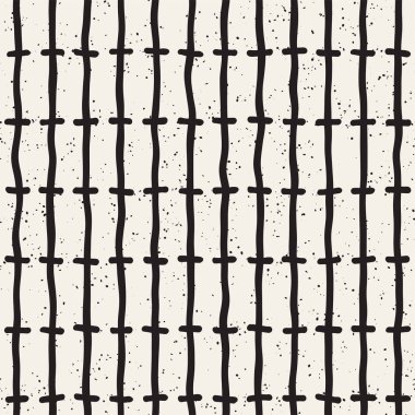 El ile Seamless Modeli hatları çizilmiş. Arka plan serbest fırça darbeleriyle. Siyah ve beyaz doku. Kağıt ambalaj için süsleme.