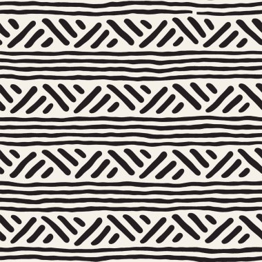 Elle çizilmiş stil etnik seamless modeli. Soyut geometrik çizgiler arka plan siyah ve beyaz.