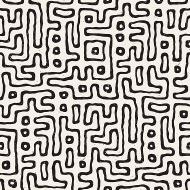 Labirent çizgileri ile Seamless modeli. Tek renkli arka plan. Vektör el çekilmiş labyrinth.
