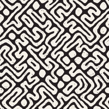 Labirent çizgileri ile Seamless modeli. Tek renkli arka plan. Vektör el çekilmiş labyrinth.