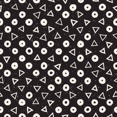 El çekilmiş siyah beyaz mürekkep soyut seamless modeli. Vektör şık grunge doku. Tek renkli şekiller boya fırça satırları dağınık