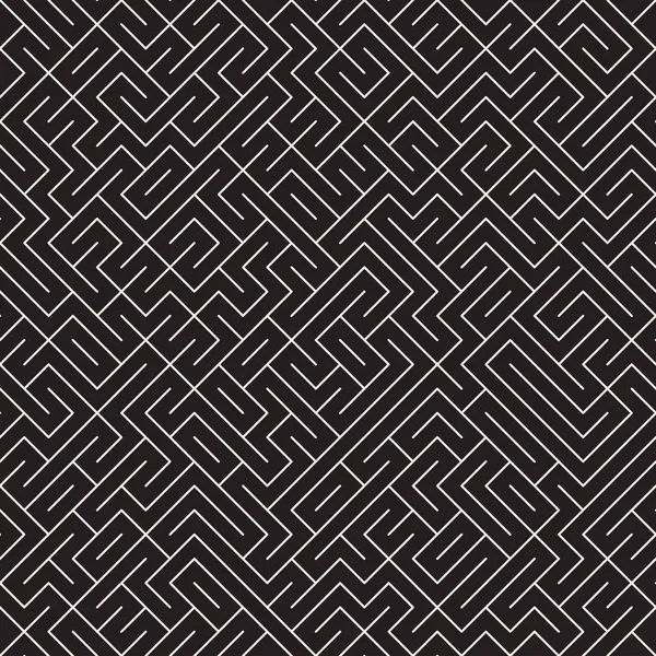 Lignes de labyrinthe irrégulières. Résumé Schéma de fond géométrique. Modèle chaotique noir et blanc sans couture vectoriel . — Image vectorielle