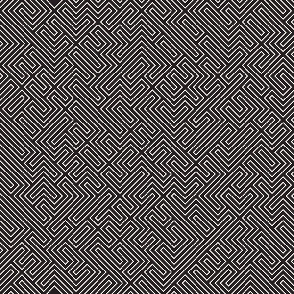 Onregelmatige doolhof lijnen. Abstracte geometrische achtergrondontwerp. Vector chaotische naadloze zwart-wit patroon. — Stockvector