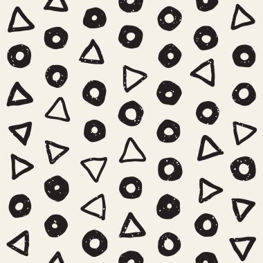 El çekilmiş siyah beyaz mürekkep soyut seamless modeli. Vektör şık grunge doku. Tek renkli şekiller boya fırça satırları dağınık