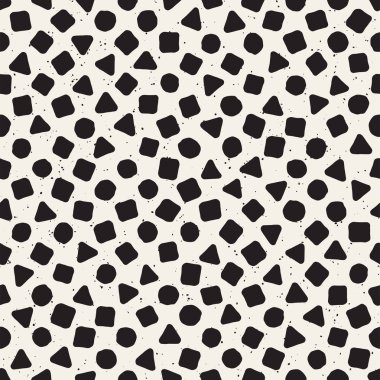 El çekilmiş siyah beyaz mürekkep soyut seamless modeli. Vektör şık grunge doku. Tek renkli şekiller boya fırça satırları dağınık