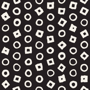 El çekilmiş siyah beyaz mürekkep soyut seamless modeli. Vektör şık grunge doku. Tek renkli şekiller boya fırça satırları dağınık