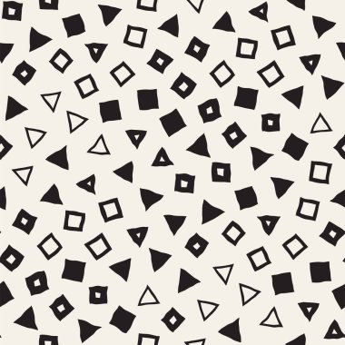 El çekilmiş siyah beyaz mürekkep soyut seamless modeli. Vektör şık grunge doku. Tek renkli şekiller boya fırça satırları dağınık