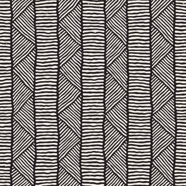 Elle çizilmiş stil etnik seamless modeli. Soyut geometrik çizgiler arka plan siyah ve beyaz.