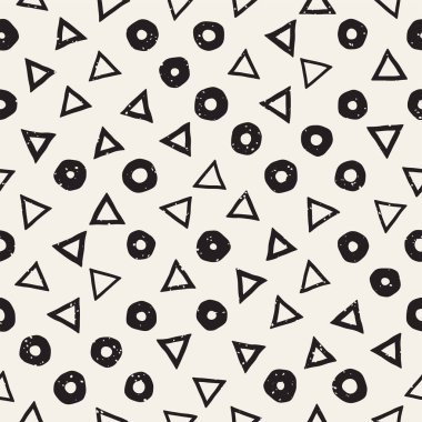 El çekilmiş siyah beyaz mürekkep soyut seamless modeli. Vektör şık grunge doku. Tek renkli şekiller boya fırça satırları dağınık