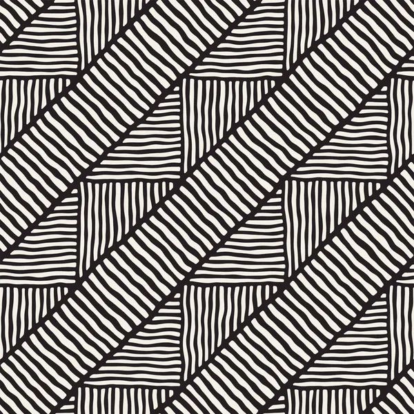 Hand getekende stijl etnische naadloze patroon. Abstracte geometrische lijnen achtergrond in zwart-wit. — Stockvector