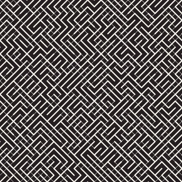 Unregelmäßige Labyrinthe. abstrakte geometrische Hintergrundgestaltung. Vektor nahtloses schwarz-weißes chaotisches Muster. — Stockvektor