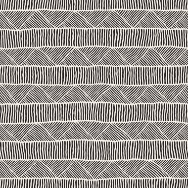 Elle çizilmiş stil etnik seamless modeli. Soyut geometrik çizgiler arka plan siyah ve beyaz.