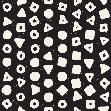 El çekilmiş siyah beyaz mürekkep soyut seamless modeli. Vektör şık grunge doku. Tek renkli şekiller boya fırça satırları dağınık