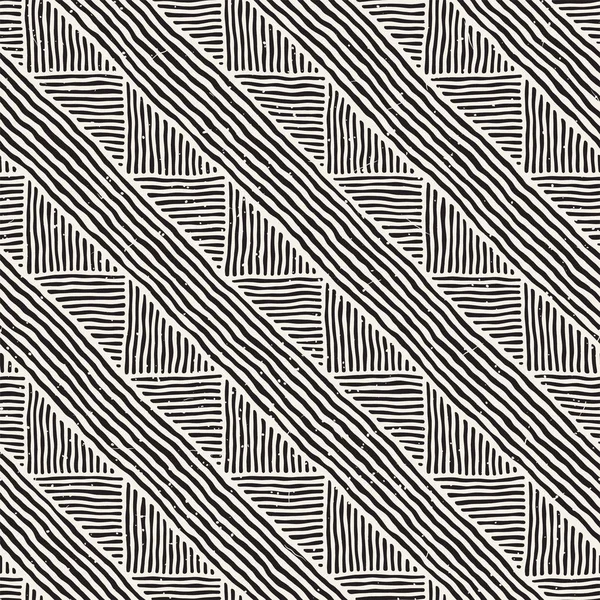 手描きスタイル エスニック シームレス パターン。黒と白の抽象的な幾何学的な線の背景. — ストックベクタ