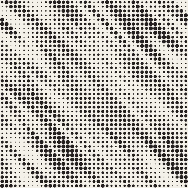 Modern Stylish Halftone Texture (em inglês). Fundo abstrato sem fim com círculos de tamanho aleatório. Padrão sem costura vetorial . — Vetor de Stock