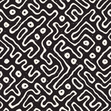 Labirent çizgileri ile Seamless modeli. Tek renkli arka plan. Vektör el çekilmiş labyrinth.