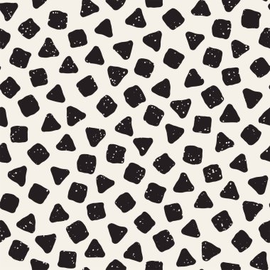 El çekilmiş siyah beyaz mürekkep soyut seamless modeli. Vektör şık grunge doku. Tek renkli şekiller boya fırça satırları dağınık