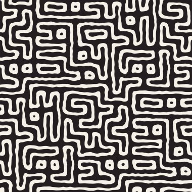 Labirent çizgileri ile Seamless modeli. Tek renkli arka plan. Vektör el çekilmiş labyrinth.